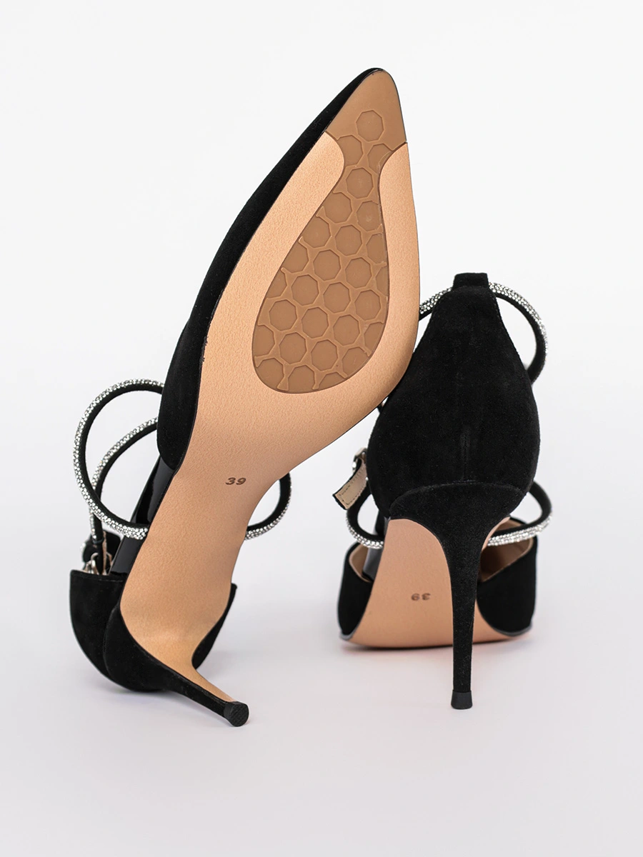 Туфли-слингбэки черного цвета на высоком каблуке из натурального велюра
